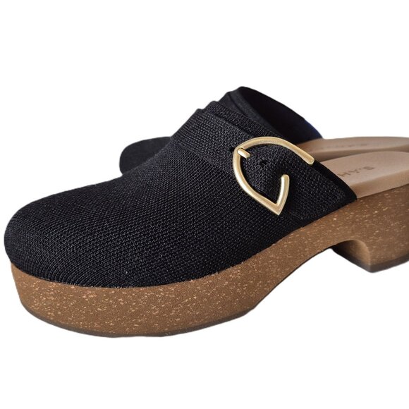 NWoB Rothy's The Classic Clogs Comfort Slid-On 2.5" Cork Heel Black Knit - Picture 4 of 9
